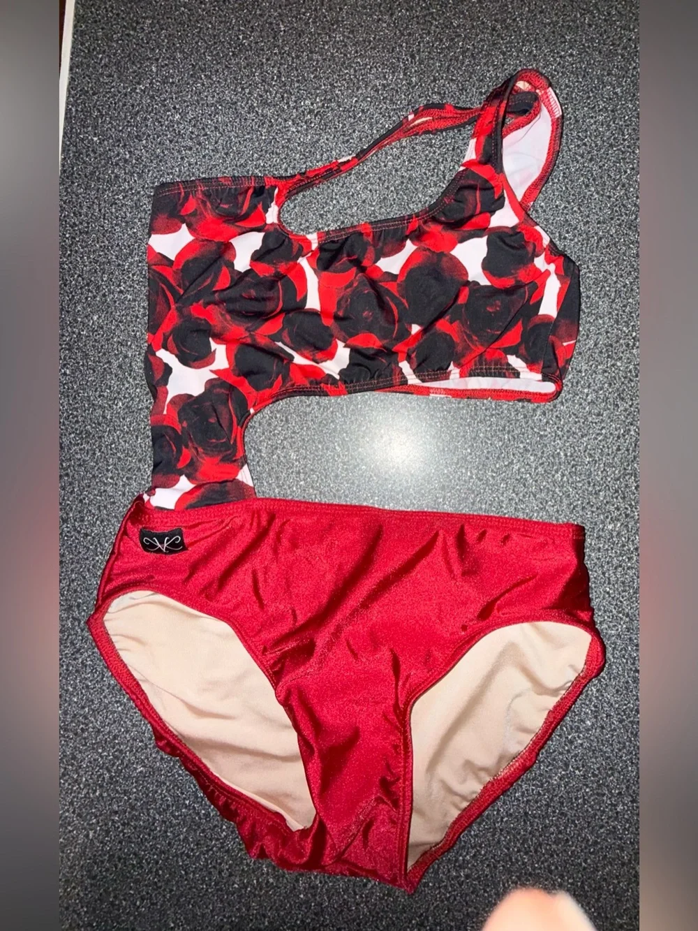 Kandi Kouture Red Floral One-Shoulder Dance Leotard Size Teen X-Small (0/2)